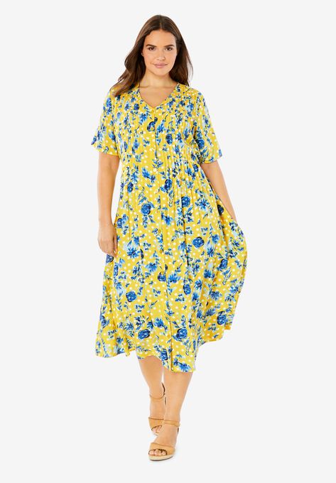 Short-Sleeve Button-Front Dress, PRIMROSE DOT FLORAL, hi-res image number null