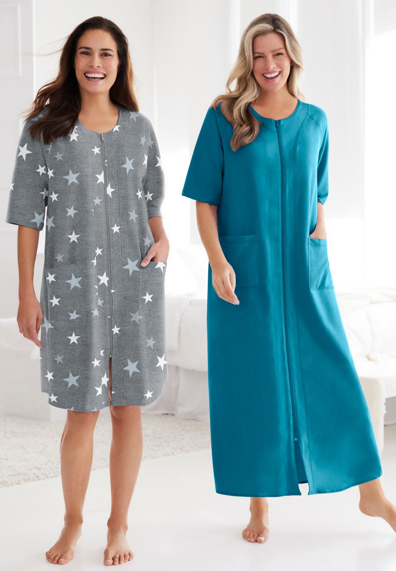 Long French Terry Zip-Front Robe, , alternate image number 5