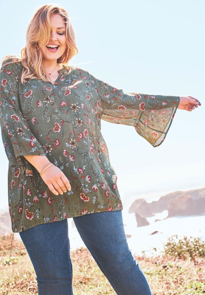 Gauze Bell Sleeve Blouse, , alternate image number 4