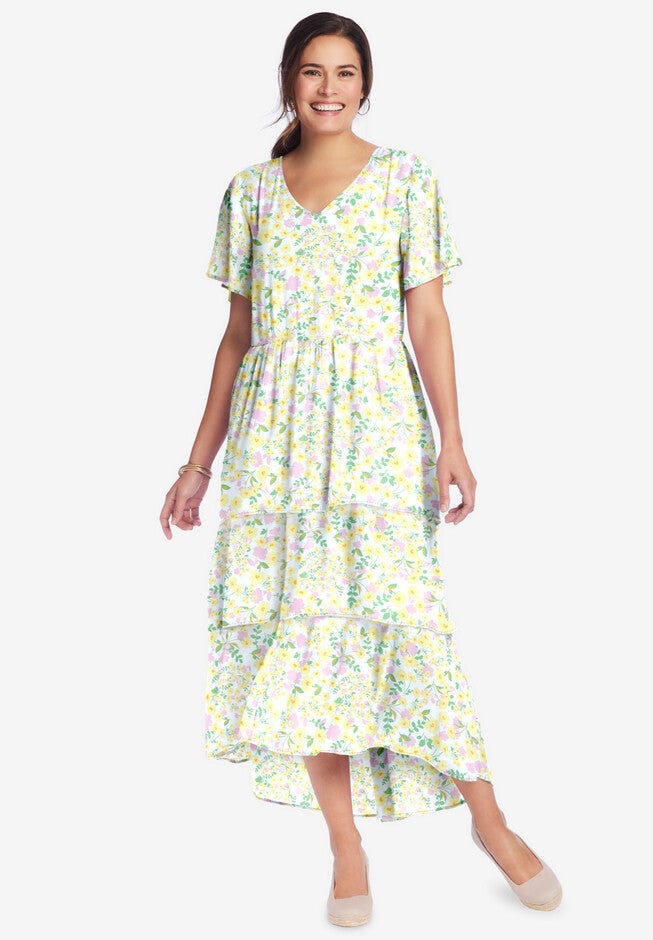 Tiered Dress, IVORY PRETTY GARDEN, hi-res image number 0