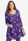 V-Neck Pintucked Tunic, PURPLE ORCHID FLORAL, hi-res image number null