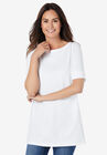 Perfect Cuffed Elbow-Sleeve Boat-Neck Tee, , alternate image number null