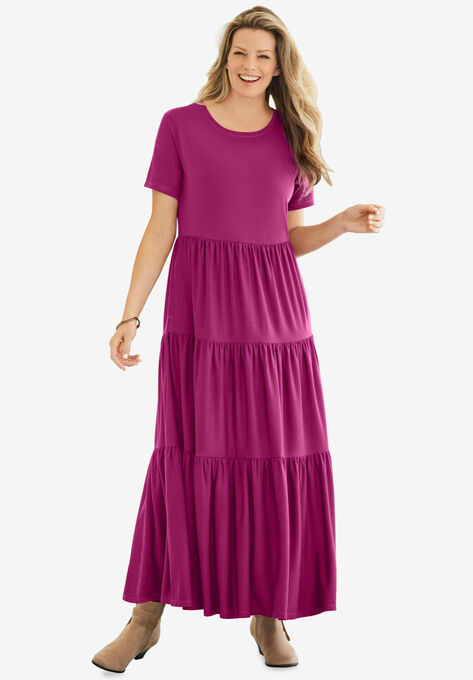 Short-Sleeve Tiered Dress, , alternate image number null
