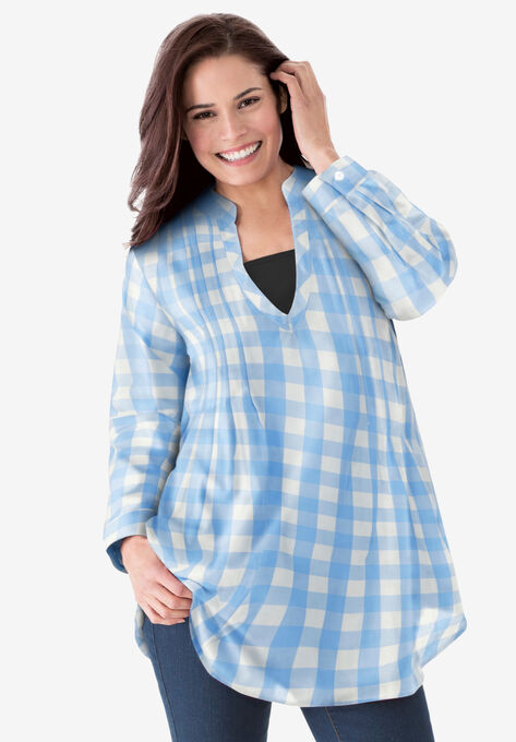 Layered-Look Tunic, FRENCH BLUE SMALL BUFFALO PLAID, hi-res image number null