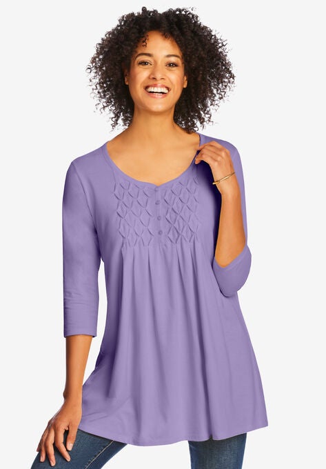 Smocked Henley Trapeze Tunic, SOFT IRIS, hi-res image number null