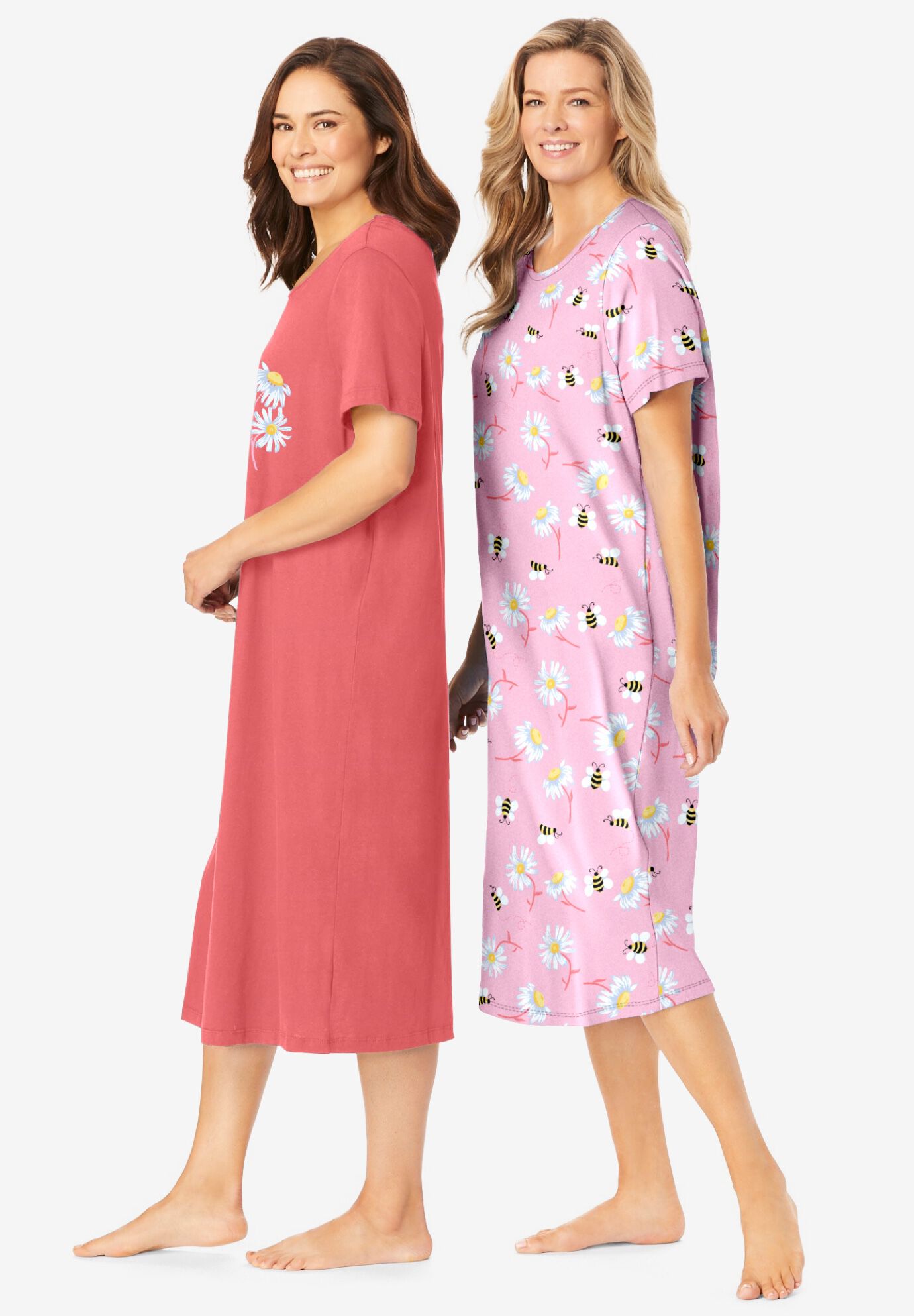 2-Pack Long Sleepshirts, SWEET CORAL BEES, alternate image number 2