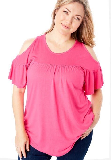 Flare Sleeve Cutout Cold Shoulder Top By Chelsea Studio Plus
