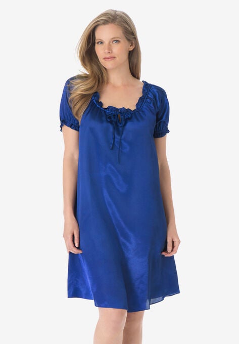 Satin Peasant Sleepshirt, ULTRA BLUE, hi-res image number null