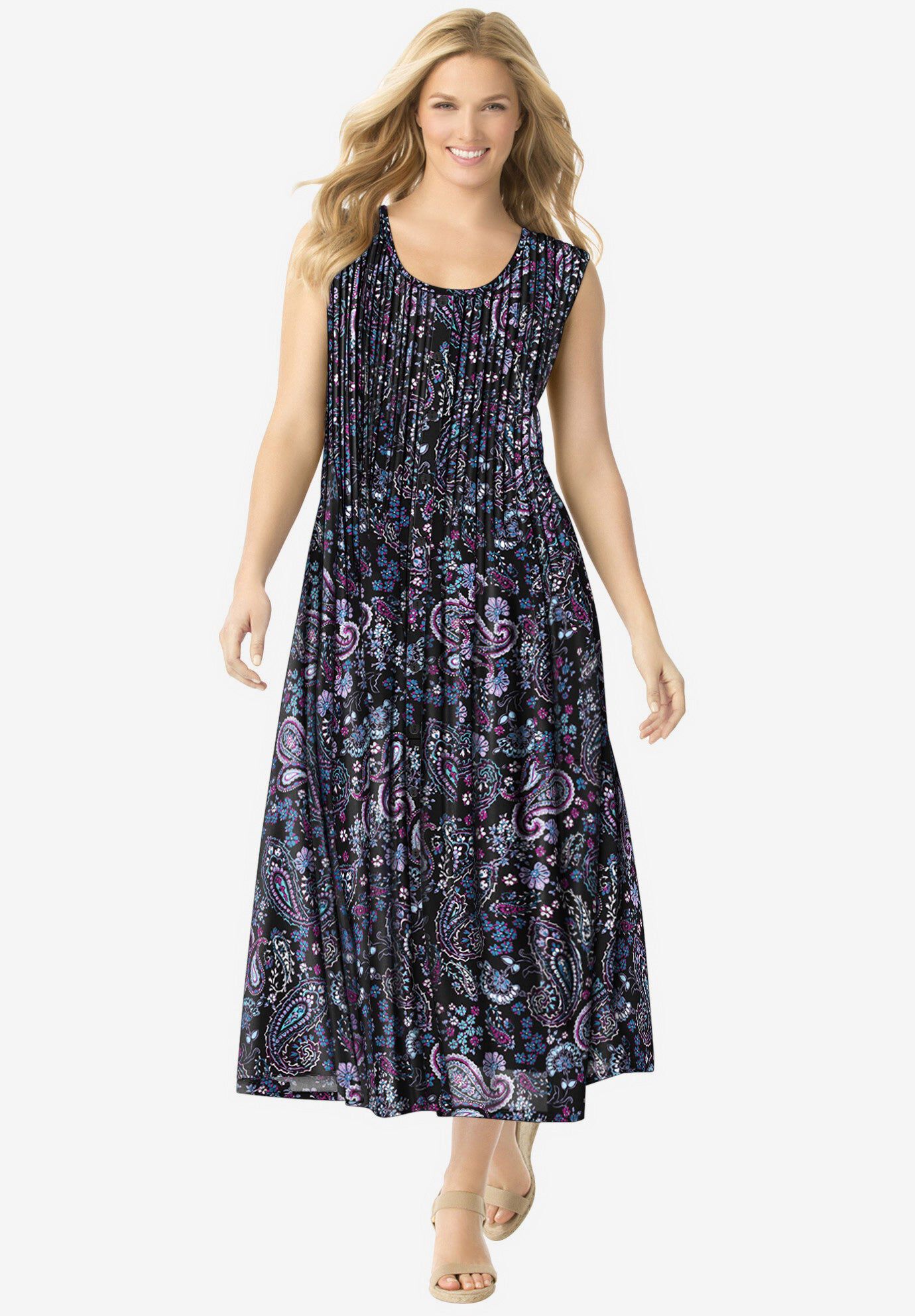 Pintucked Sleeveless Dress