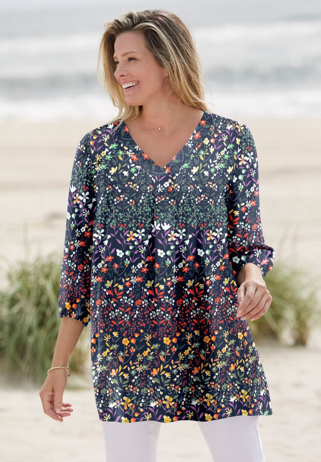 Three-Quarter Sleeve Pleat-Front Tunic, , alternate image number 3