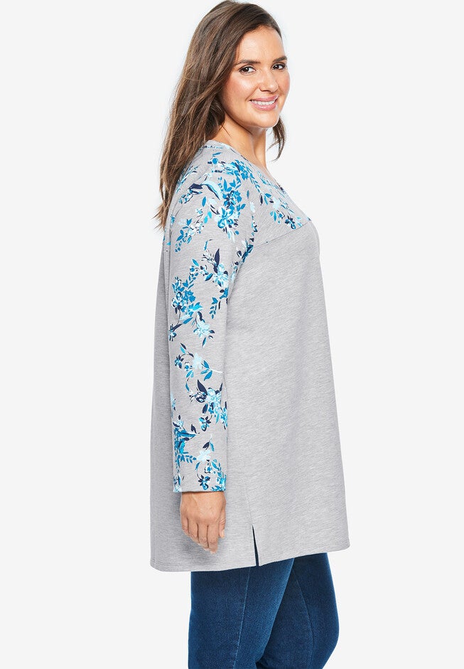 Printed Yoke French Terry Sweatshirt, , alternate image number null