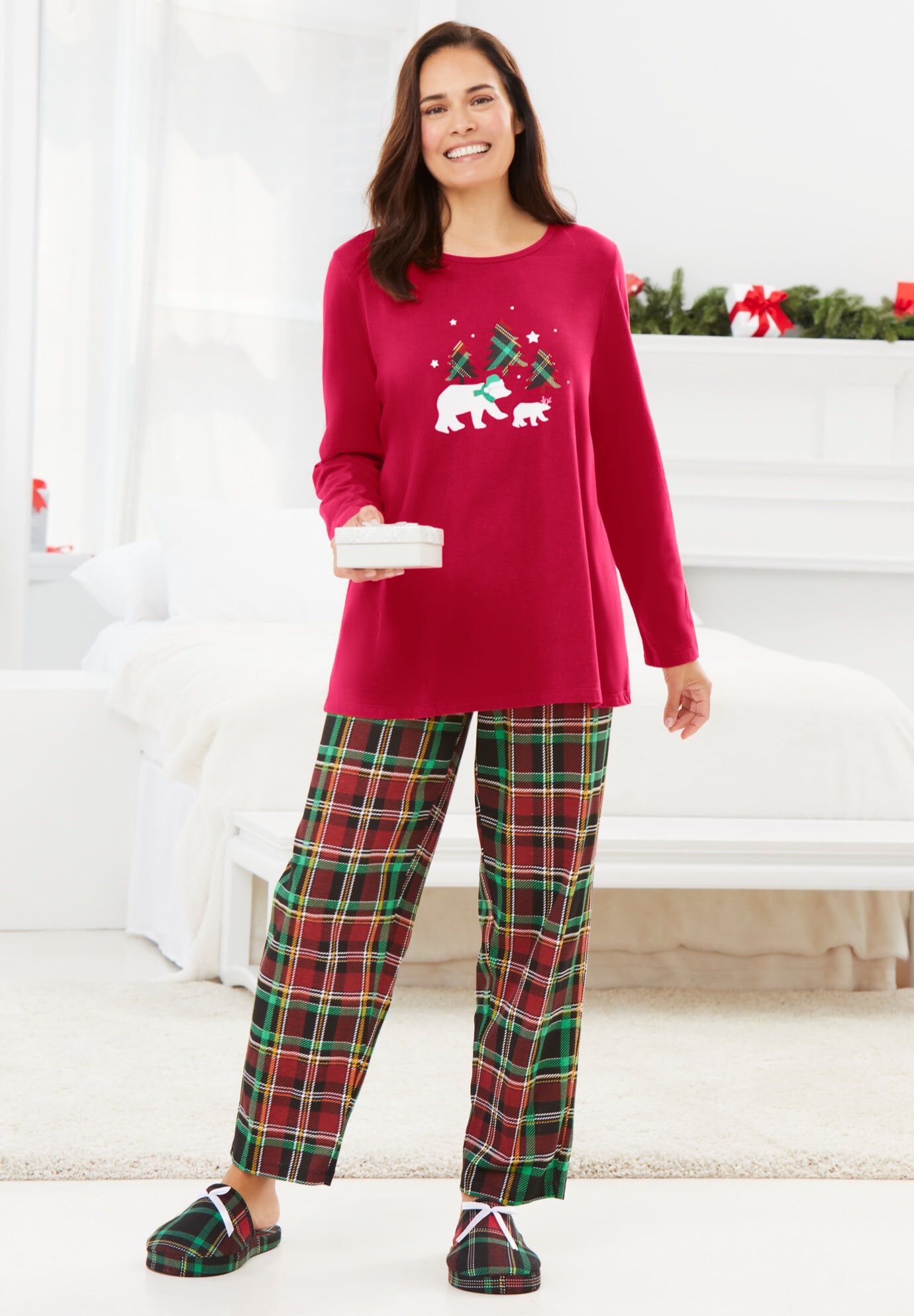 Long Sleeve Knit PJ Set, CLASSIC RED PLAID, hi-res image number 0