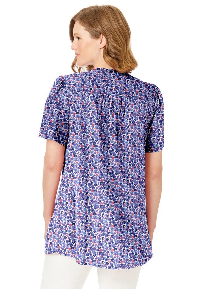 Pintucked Half-Button Tunic, NAVY BLOOMING DITSY, alternate image number 2