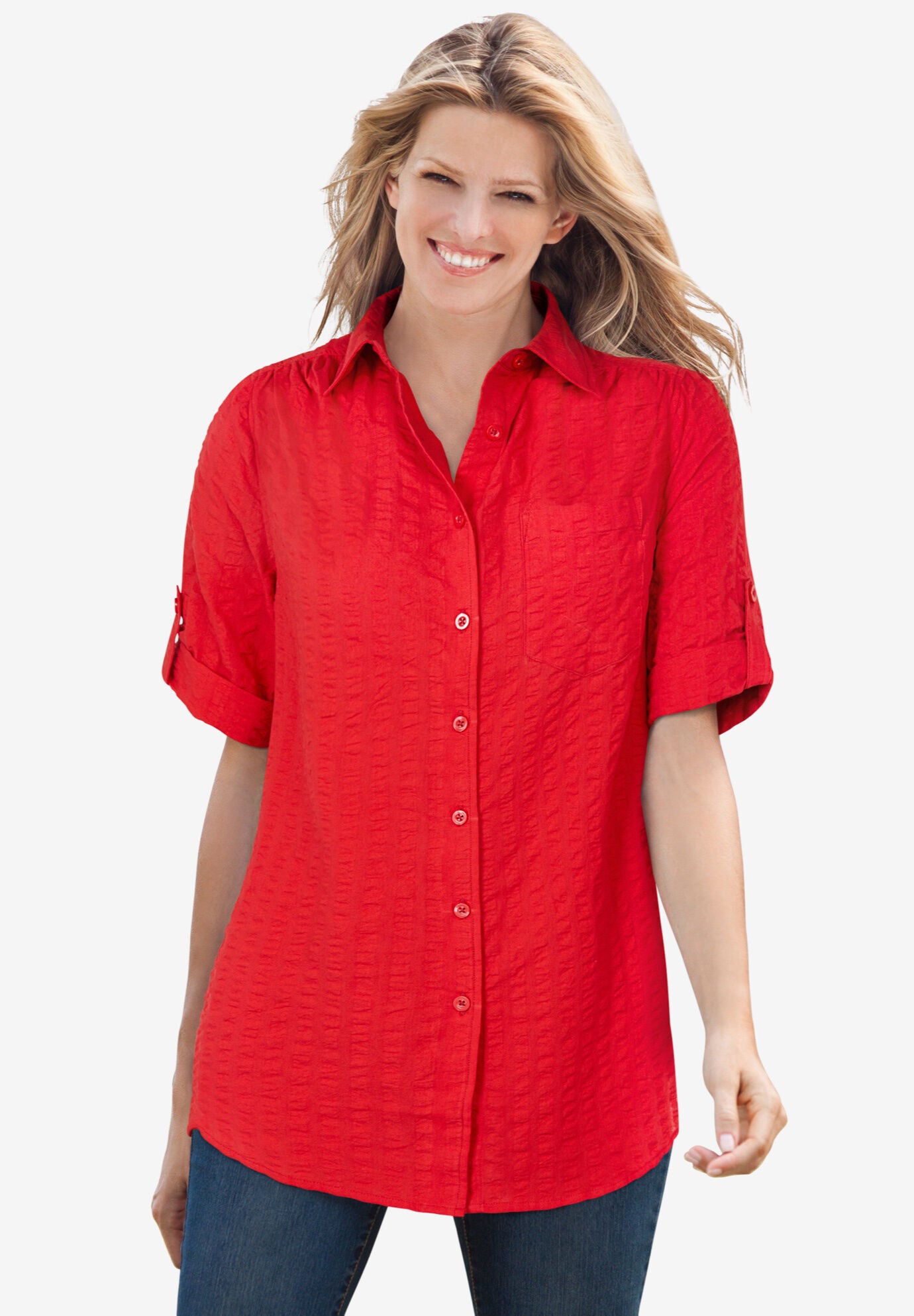 Peach Seersucker Button Down