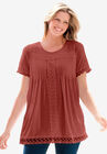 Lace-Trim Pintucked Tunic, RED OCHRE, hi-res image number null