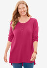 Washed Thermal High-Low Henley Tunic, BRIGHT CHERRY, hi-res image number 0