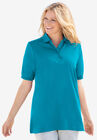 Elbow-Sleeve Polo Shirt, TURQ BLUE, hi-res image number 0