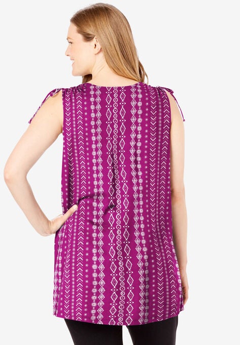 Ruched-Shoulder V-Neck Tunic Tank, , on-hover image number null