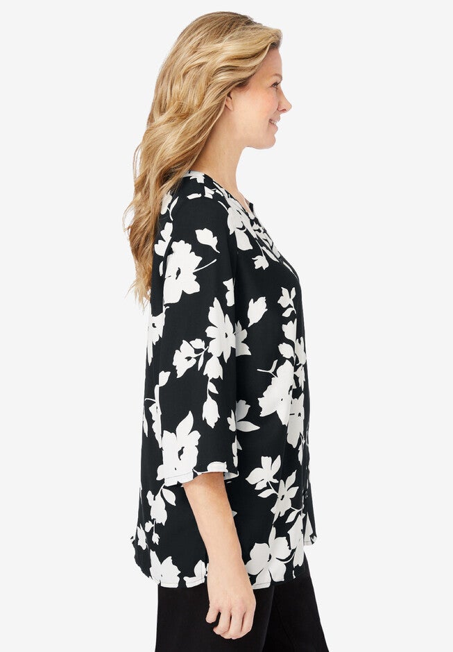 Y-Neck Button Front Blouse, , alternate image number null