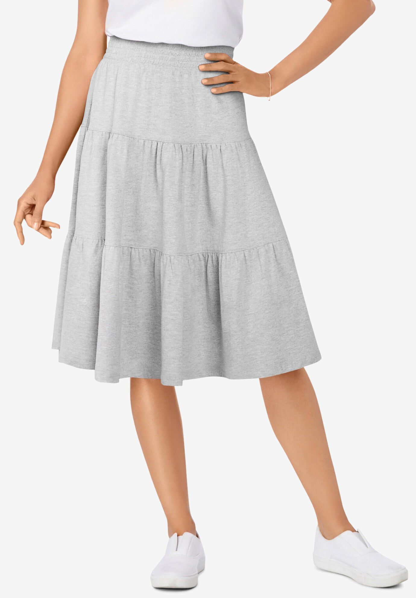 Elastic-Waist Knit Tiered Skirt
