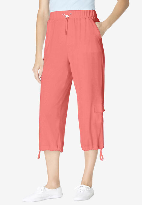 Pull-On Knit Cargo Capri, SWEET CORAL, hi-res image number null