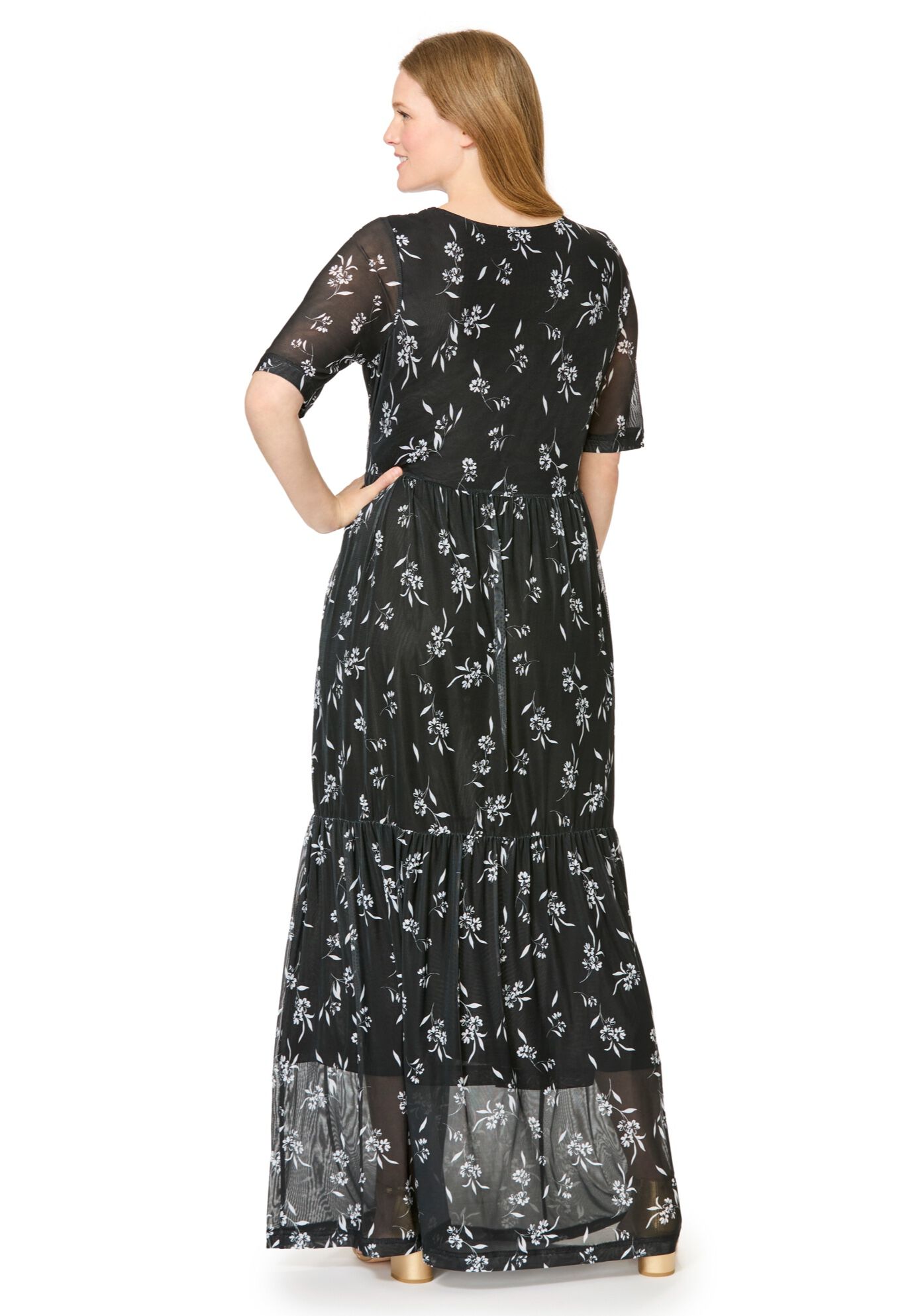 Miracle Mesh Maxi Dress, BLACK PETALS, on-hover image number 1