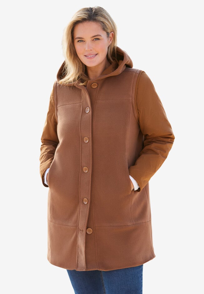 2-in-1 Fleece Jacket With Removable Sleeves, TOFFEE, hi-res image number 0