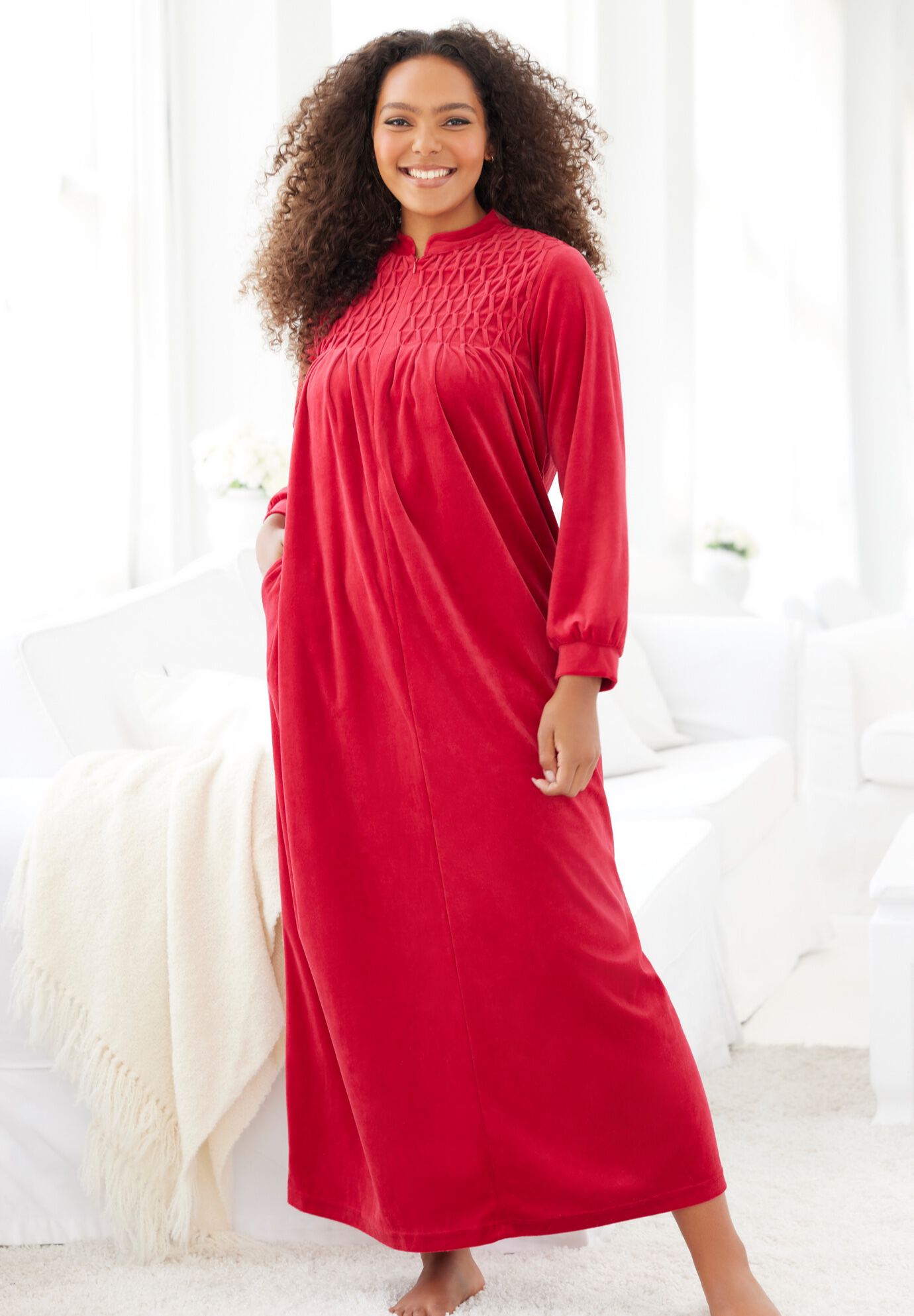 Velour zip deals front robe