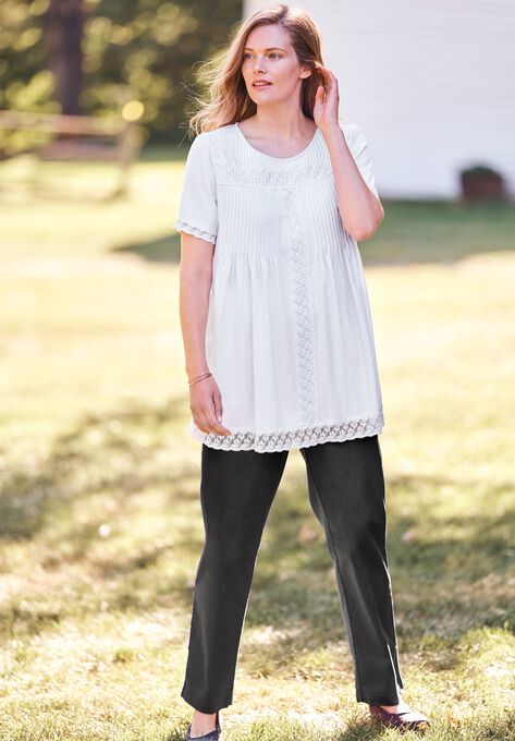 Lace-Trim Pintucked Tunic, , alternate image number null