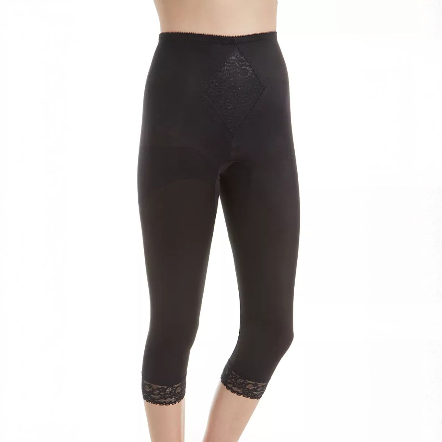 Moderate Control Waistline Capri Pant Liner with Tummy Control Panel Memory Compression Fabric 6265, BLACK, hi-res image number 0