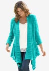 Open Front Pointelle Cardigan, AQUAMARINE, hi-res image number null
