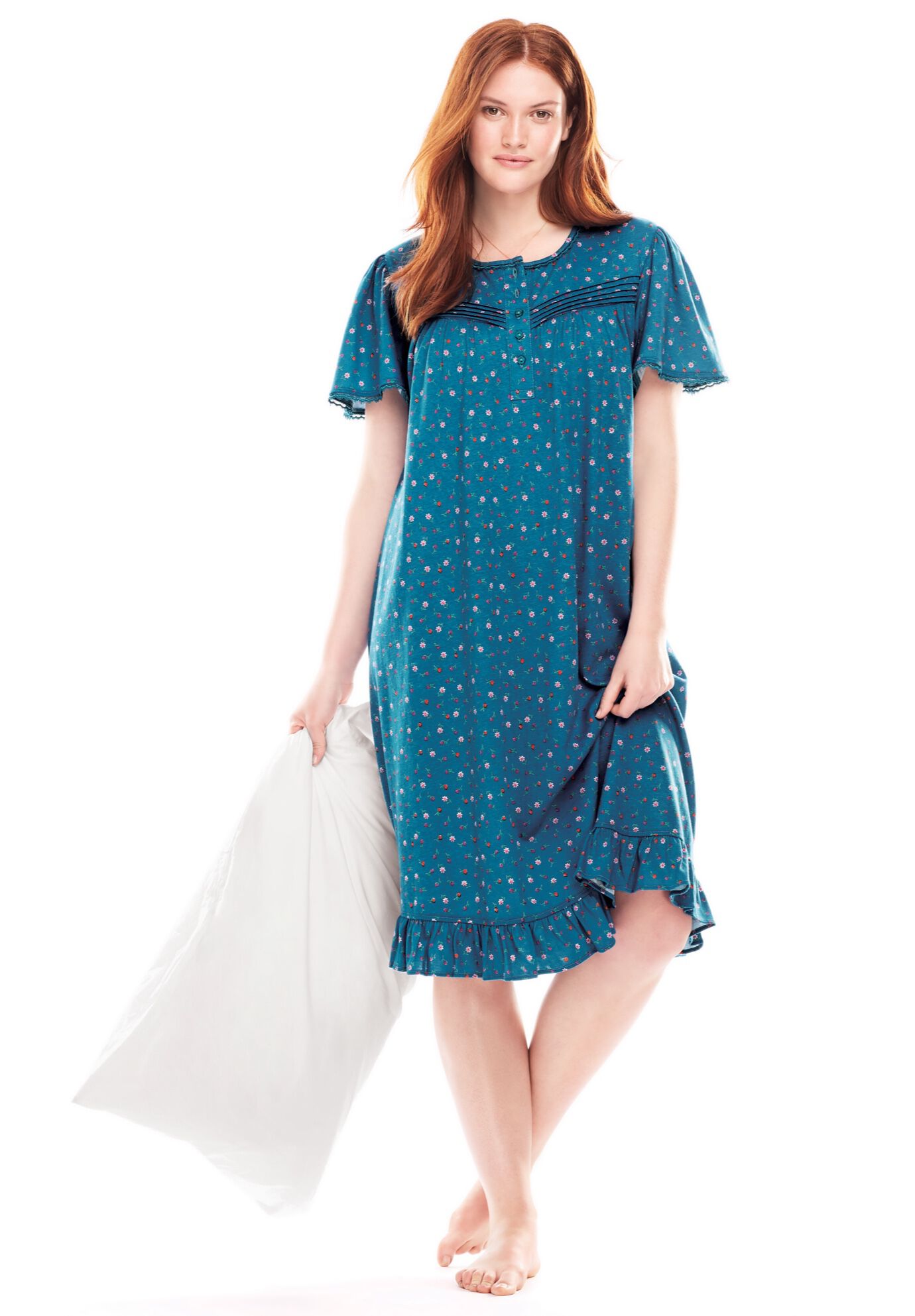 Short Floral Print Cotton Gown, , alternate image number 5