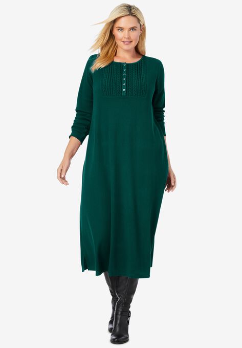 Thermal Knit Lace Bib Dress, EMERALD GREEN, hi-res image number null