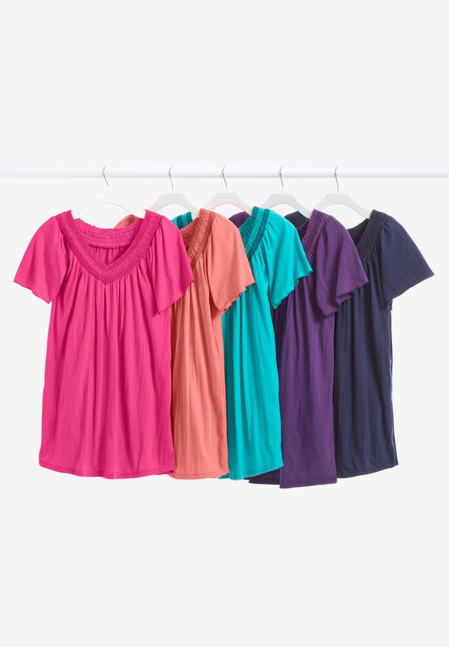 Short-Sleeve V-Neck Crinkle Tunic, , alternate image number 3