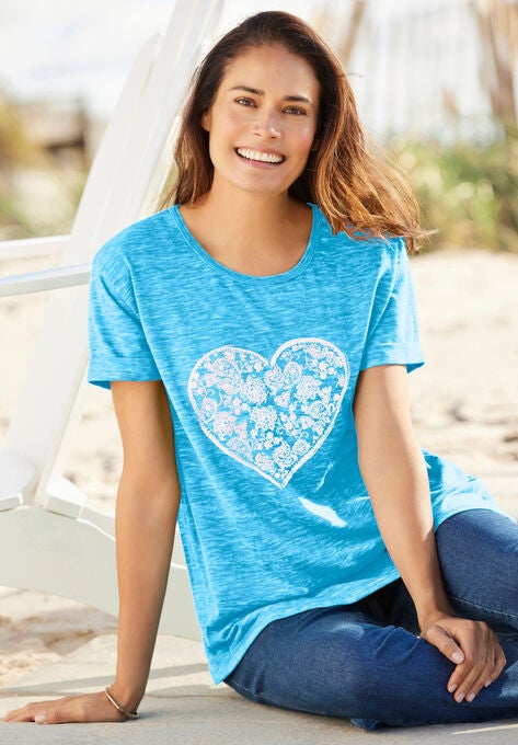 Marled Cuffed-Sleeve Tee, , alternate image number null