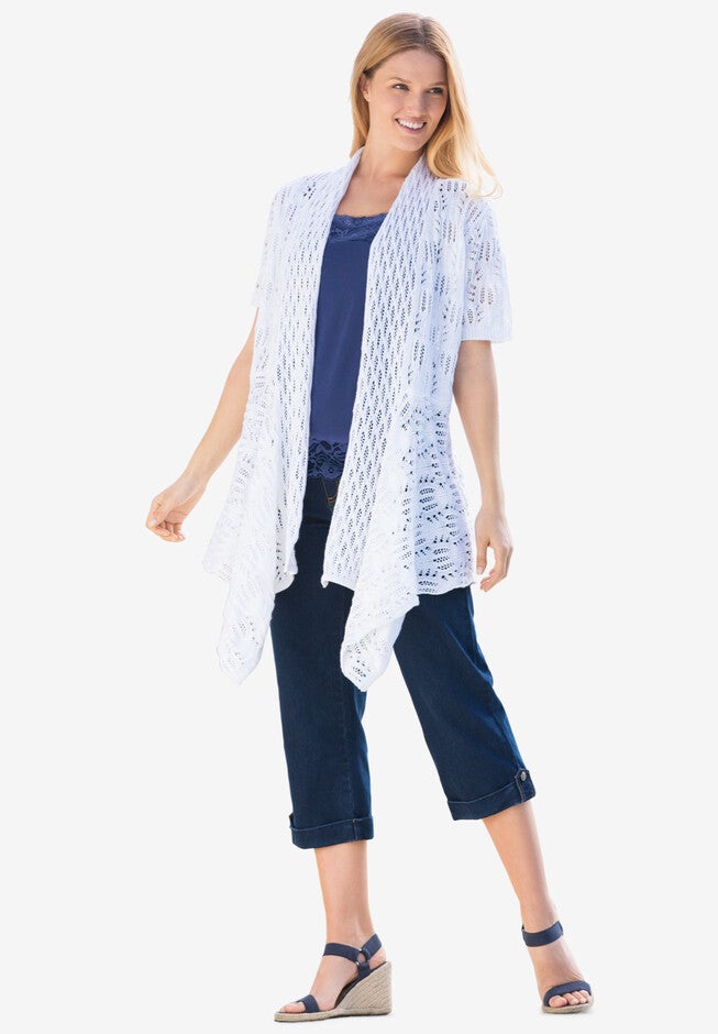 Pointelle Open Cardigan, WHITE, hi-res image number 0