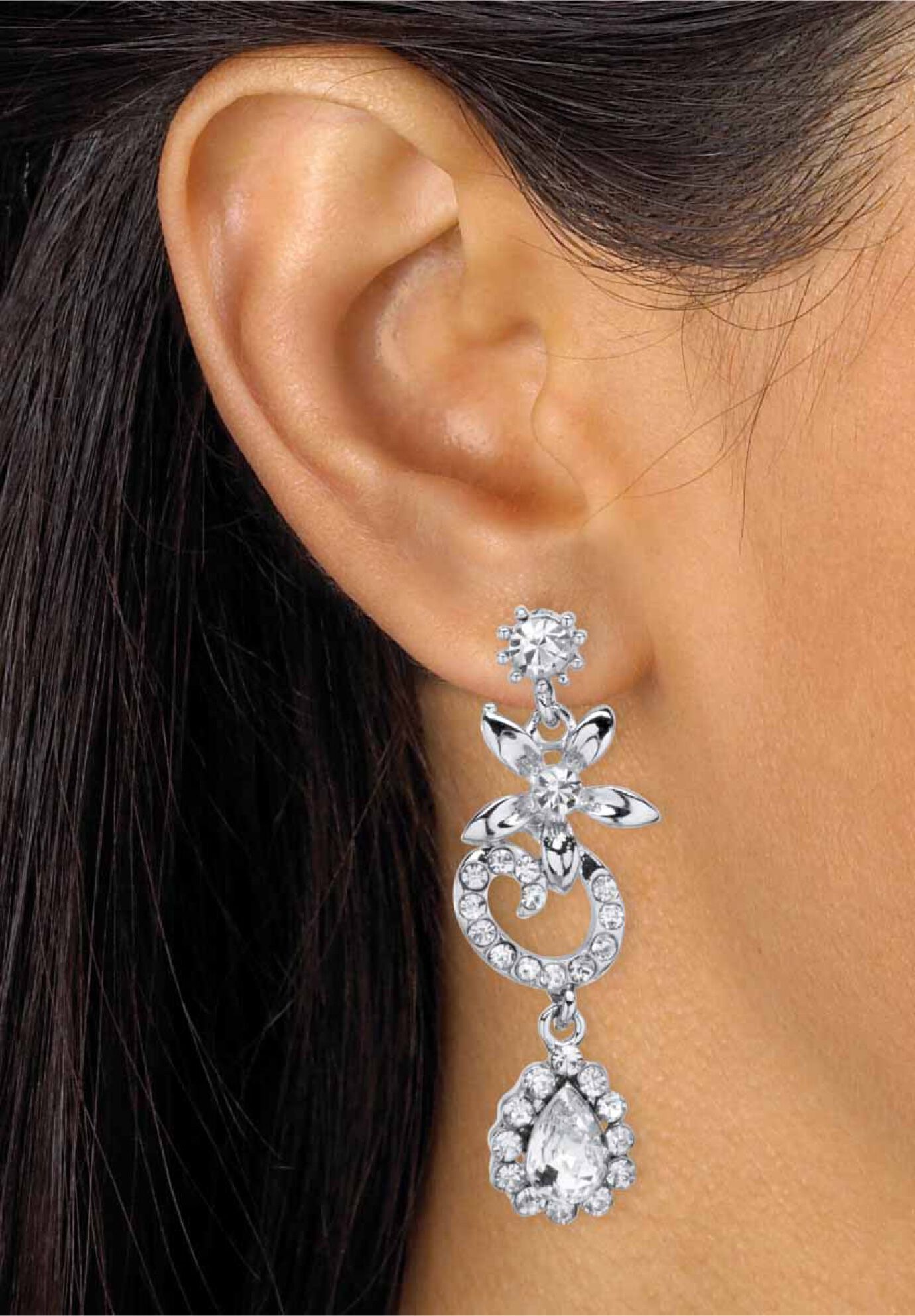 Silver Tone Swirl and Flower Bib Necklace and Bracelet Set, Crystal, , alternate image number 3