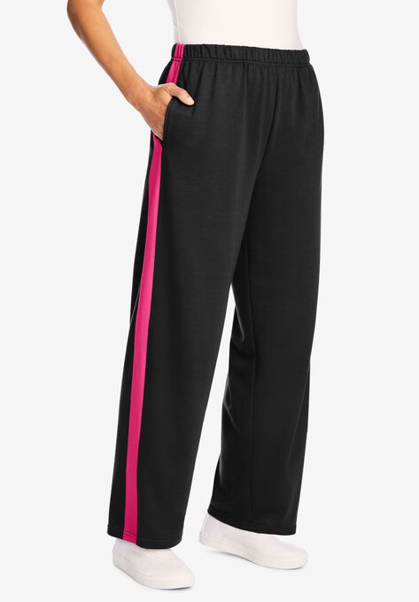 Side Stripe Cotton French Terry Straight-Leg Pant, BLACK RASPBERRY SORBET, hi-res image number null