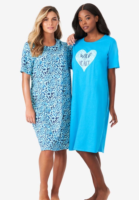 2-Pack Short-Sleeve Sleepshirt, POOL BLUE ANIMAL HEARTS, hi-res image number null