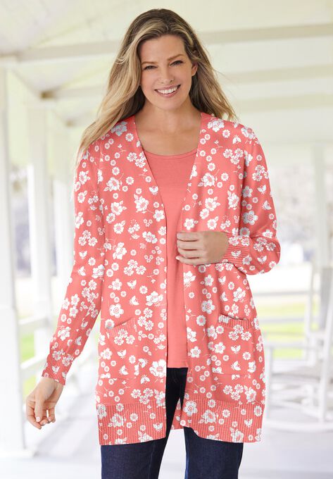 Longer-Length Cotton Cardigan, , alternate image number null
