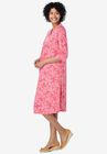 Pleat-Front Tunic Dress With Three-Quarter Sleeves, , alternate image number null