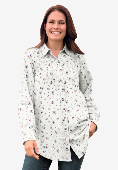 Pintucked Corduroy Button Down Shirt, IVORY FLORAL, hi-res image number null