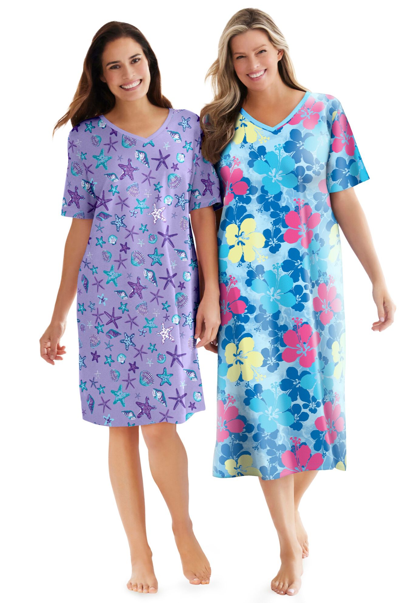 V-NECK SHORT SLEEVE KNEE-LENGTH COTTON SLEEPSHIRT, , alternate image number 6