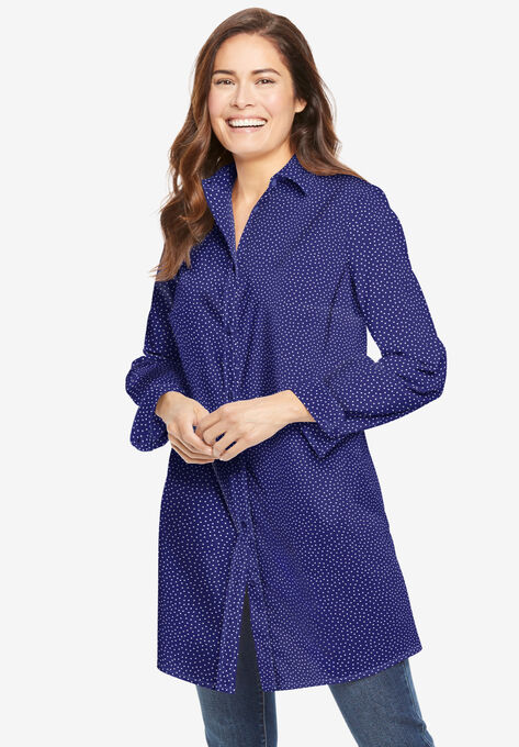 Perfect Long-Sleeve A-Line Tunic, NAVY ALLOVER DOT, hi-res image number null