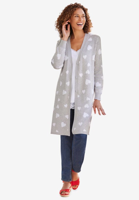 Perfect Cotton Duster, HEATHER GREY SCATTERED HEARTS, hi-res image number null
