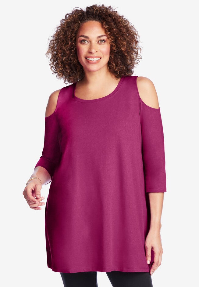 Cold Shoulder Tunic, RASPBERRY, hi-res image number null