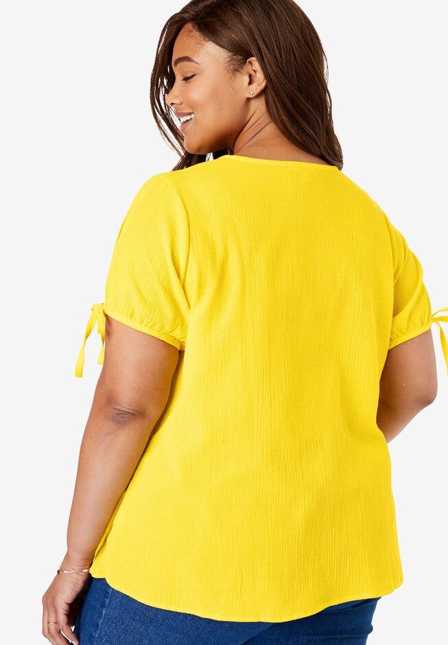 Cotton Gauze Slit-Sleeve Top, , on-hover image number 1