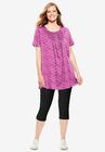 Short-Sleeve Pintucked Henley Tunic, , alternate image number null