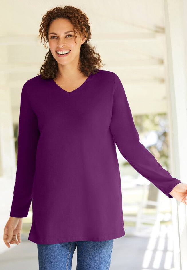 Perfect Printed Long-Sleeve V-Neck Tunic, , alternate image number null