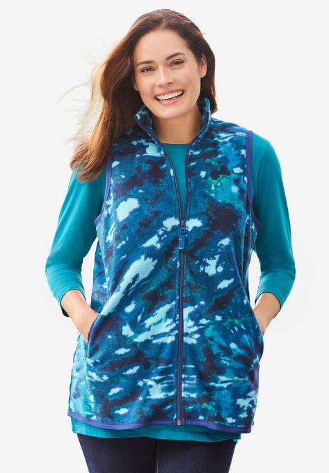 Zip-Front Microfleece Vest, NAVY FUN TIE DYE, hi-res image number null